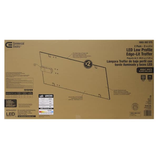 Commercial Electric 2ft. x 4ft. White Integrated LED Multi Volt Flat Panel Troffer Light Fixture at 5000 Lumens 4000K Bright White 2 Pack