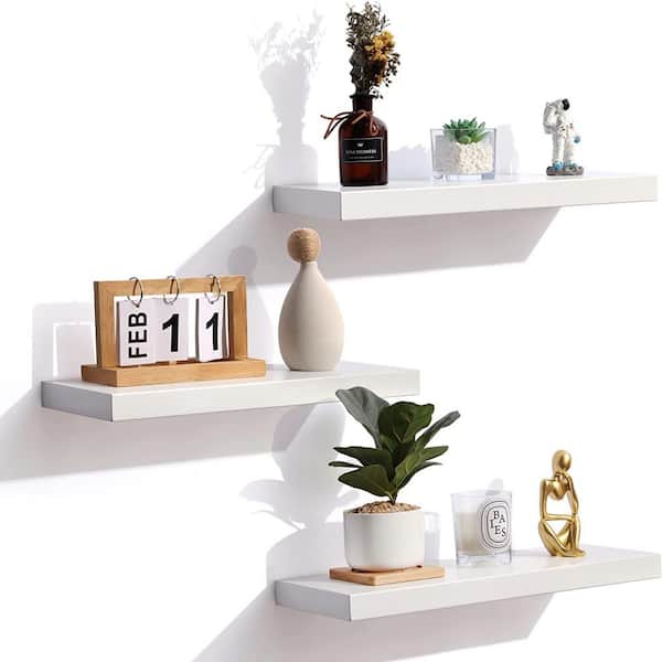 Cubilan 17 in. W x 6.7 in. D White Wood Decorative Wall Shelf Floating Shelves, Set of 3