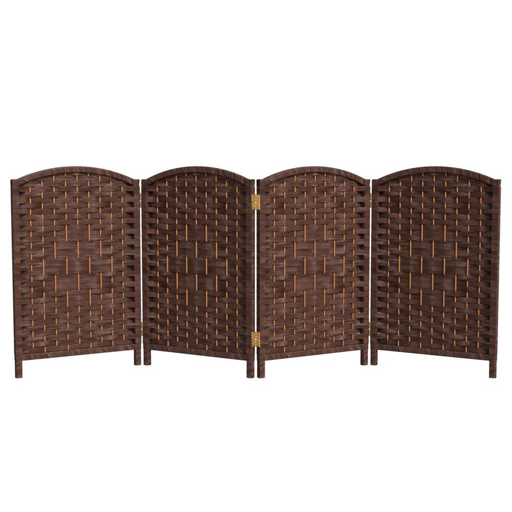 2 Ft Tall Dark Mocha Woven Fiber Folding Screen - 4 Panel
