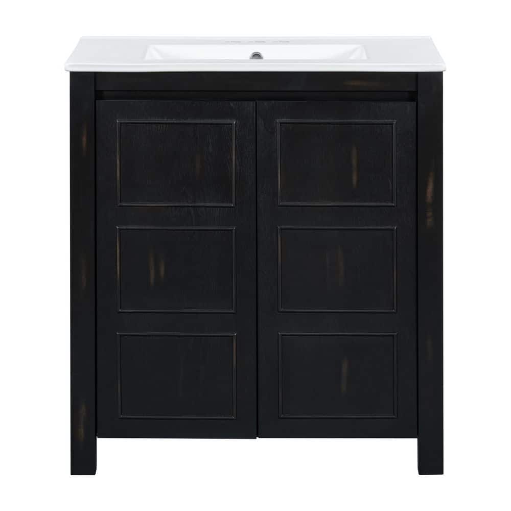 30 in. Single Sink Freestanding Black Bath Vanity with White Ceramic Sink Top price history on PriceWatchPro