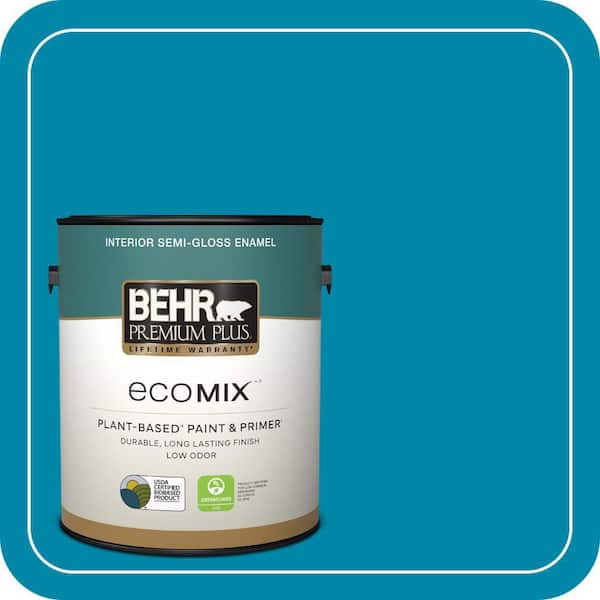 1 gal. #P490-6 Hacienda Blue Semi-Gloss Enamel EcoMix Plant-Based Interior Paint & Primer