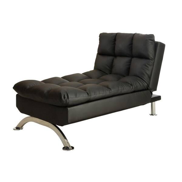 Worldwide Homefurnishings Convertible Faux Leather Lounge Chair to Bed in Black