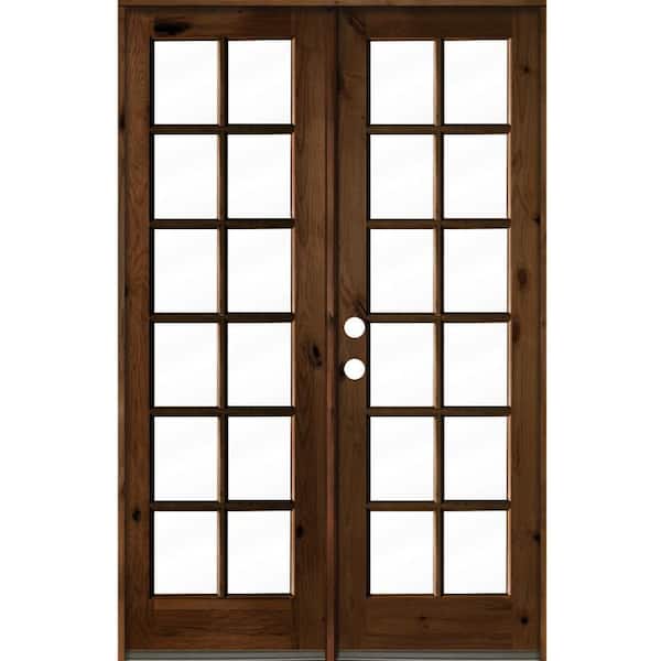 Krosswood Doors 64 in. x 96 in. French Knotty Alder Wood 12-Lite Clear Glass provincial stain Right Active Double Prehung Front Door