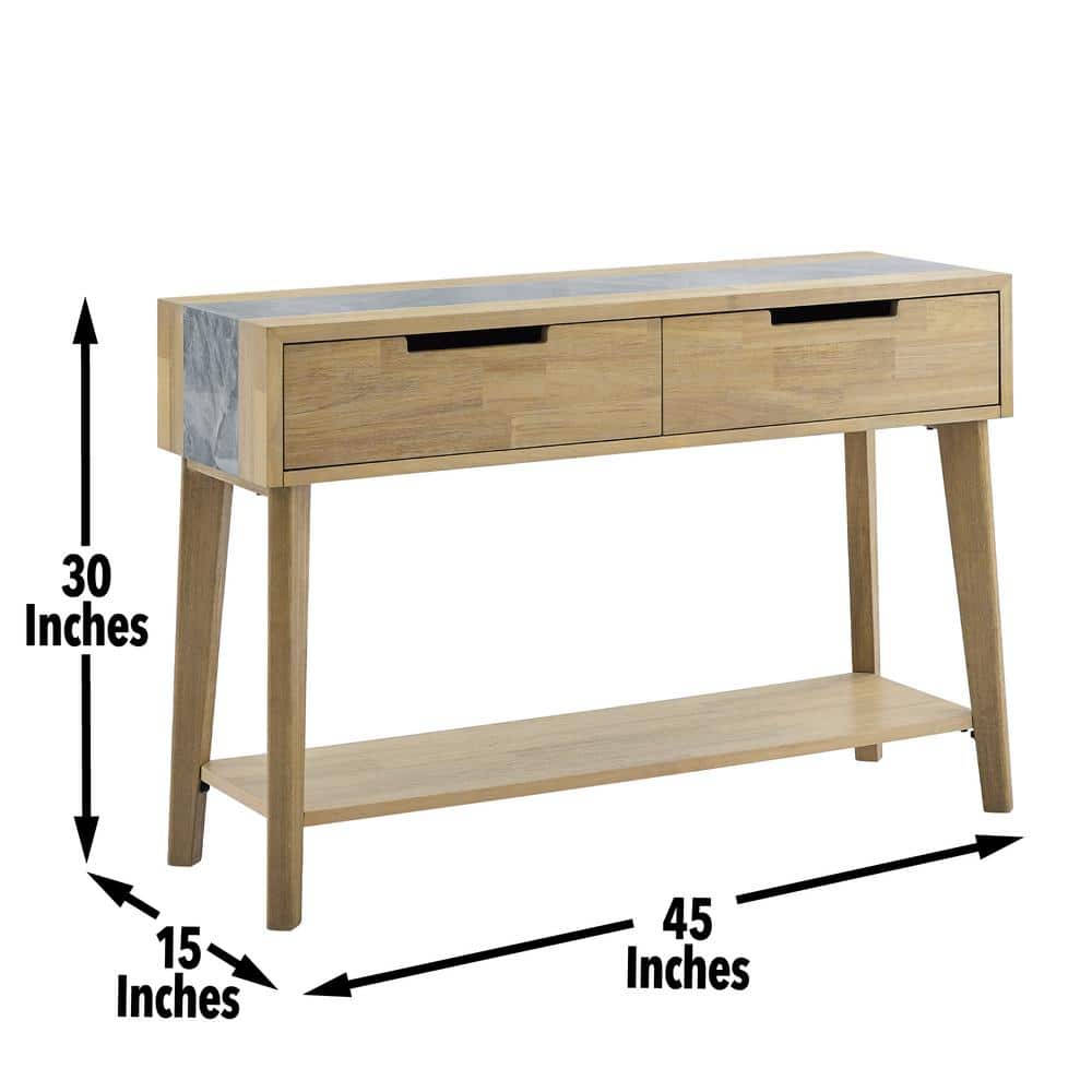 Calgary Natural Acacia and Gray Stone Sofa Table with Storage