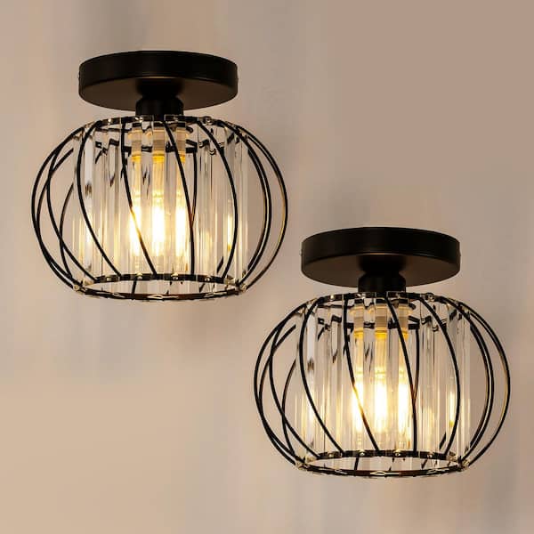 7 in. 2-Piece 1-Light Modern Black Semi Flush Mount Ceiling Light for Foyer Closet Entryway Kitchen Bedroom Dining Room