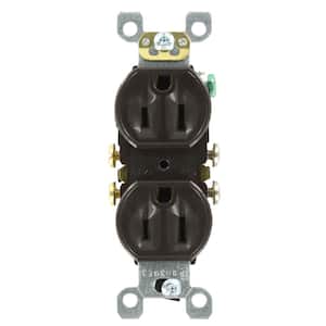 15 Amp Residential Grade Self Grounding Duplex Outlet, Brown