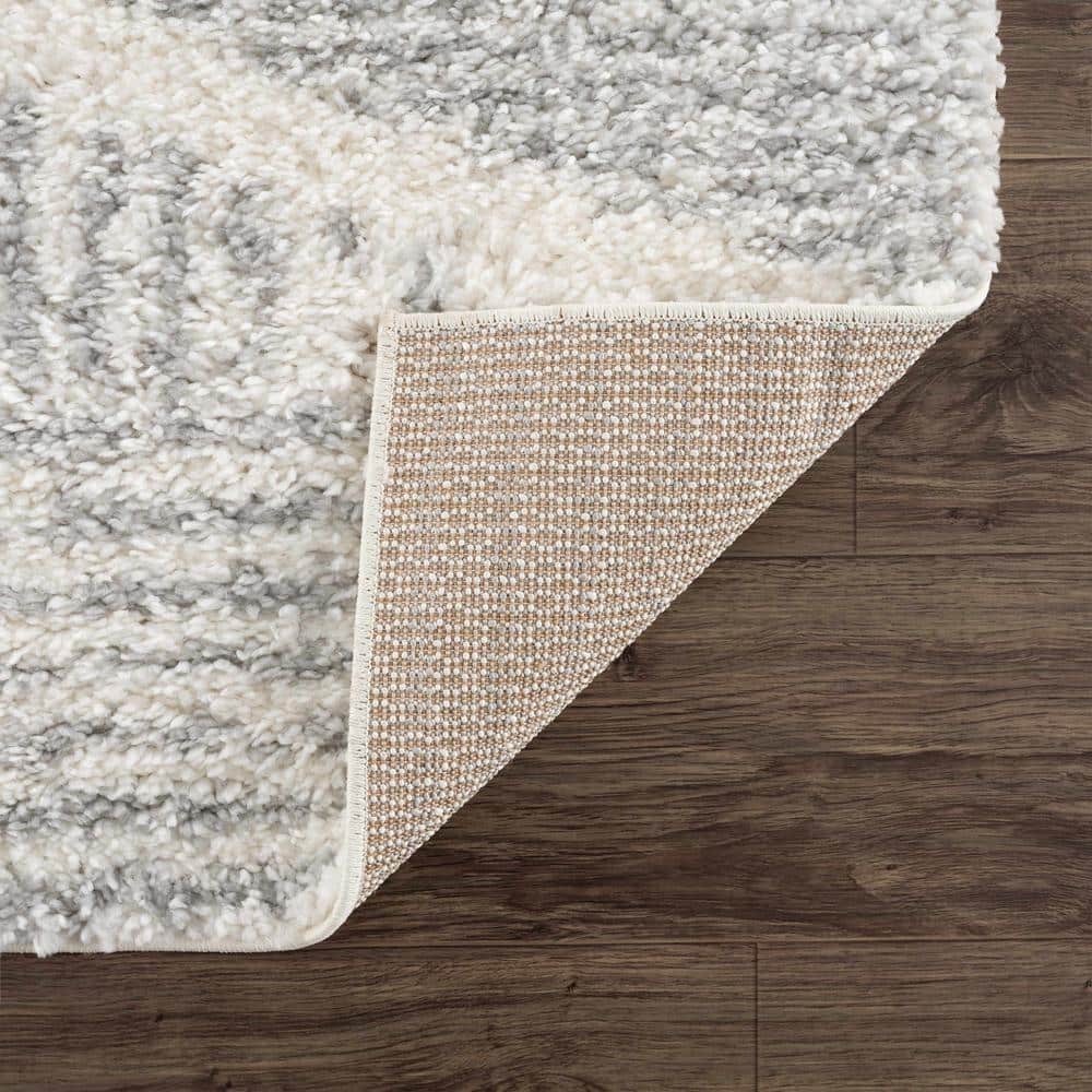 Gray and Cream Shaggy Runner Rug with Plush Pile