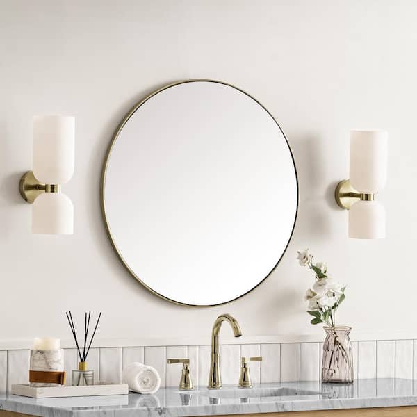 Rohe 30 in. W x 30 in. H Rectangular Framed Wall Mount Bathroom Vanity Mirror in Champagne Brass