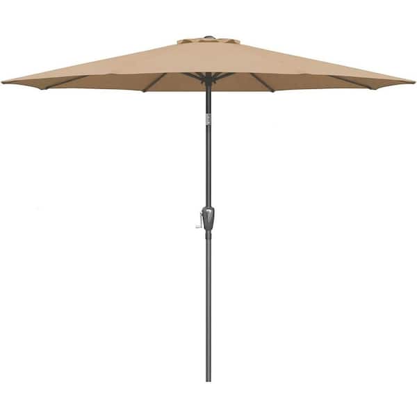 9 ft. Steel Market Tilt Patio Umbrella in Tan for Garden, Deck, Backyard, Pool
