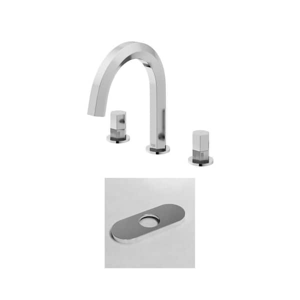 Hart 8 in. Widespread Double Handles Faucet with 5.5 in. Deck Plate in Chrome (2-Piece Set)
