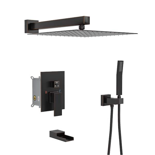 3-Spray 12 in. Dual Rainfall Shower Head and Handheld Shower Head in Oil Rubbed Bronze with Tub Filler