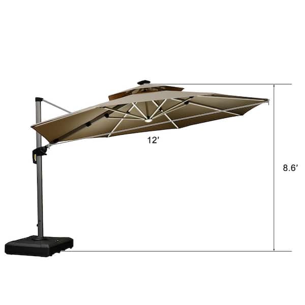 PURPLE LEAF 12 ft. Octagon Solar powered LED Patio Umbrella Outdoor Round Large Cantilever Umbrella Heavy Duty Sun Umbrella in Beige PPLGLRRDT12-KK - The Home Depot PURPLE LEAF 12 ft. Octagon Solar powered LED Patio Umbrella Outdoor Round Large Cantilever Umbrella Heavy Duty Sun Umbrella in Beige PPLGLRRDT12-KK - The Home Depot