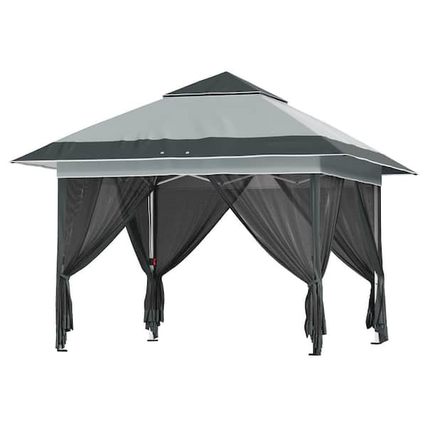 12 ft. x 12 ft. Pop Up Gazebo Outdoor Canopy Shelter, Instant Patio Sun Shade Canopy Tent with 4 Sandbags, Gray