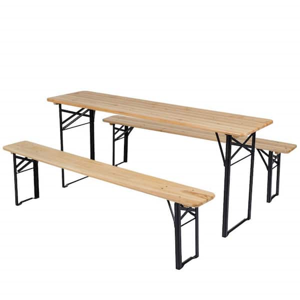 70" 3-Piece Folding Picnic Table with Benches for 6, Fir Wood&Metal Frame for Patio