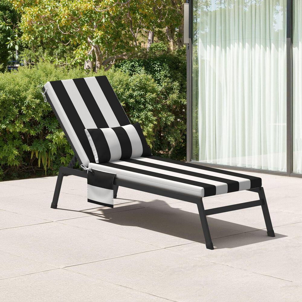 72 in. x 21 in. Water Resistant Outdoor Chaise Lounge Cushion Set of 1 with Head Pillow and Side Pockets in Black Stripe price history on PriceWatchPro