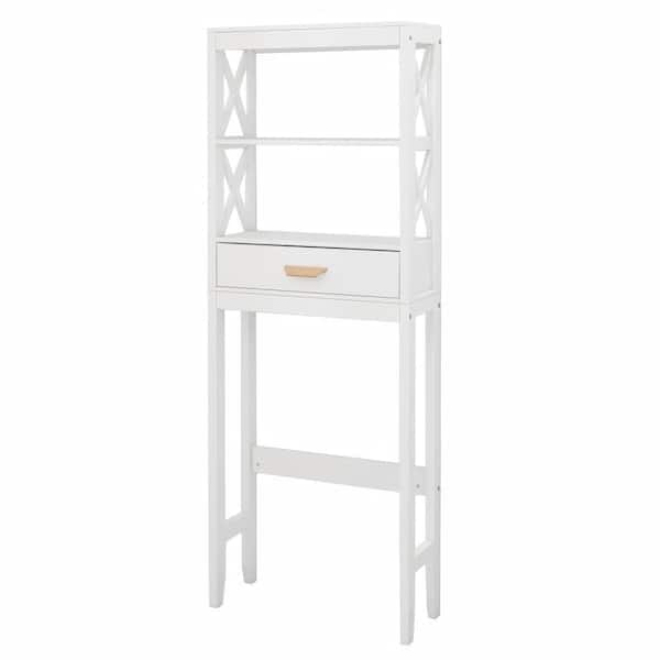 CL 23.62 in. W x 64.96 in. H x 7.87 in. D White Over-The-Toilet Storage with Adjustable Shelves and Drawers