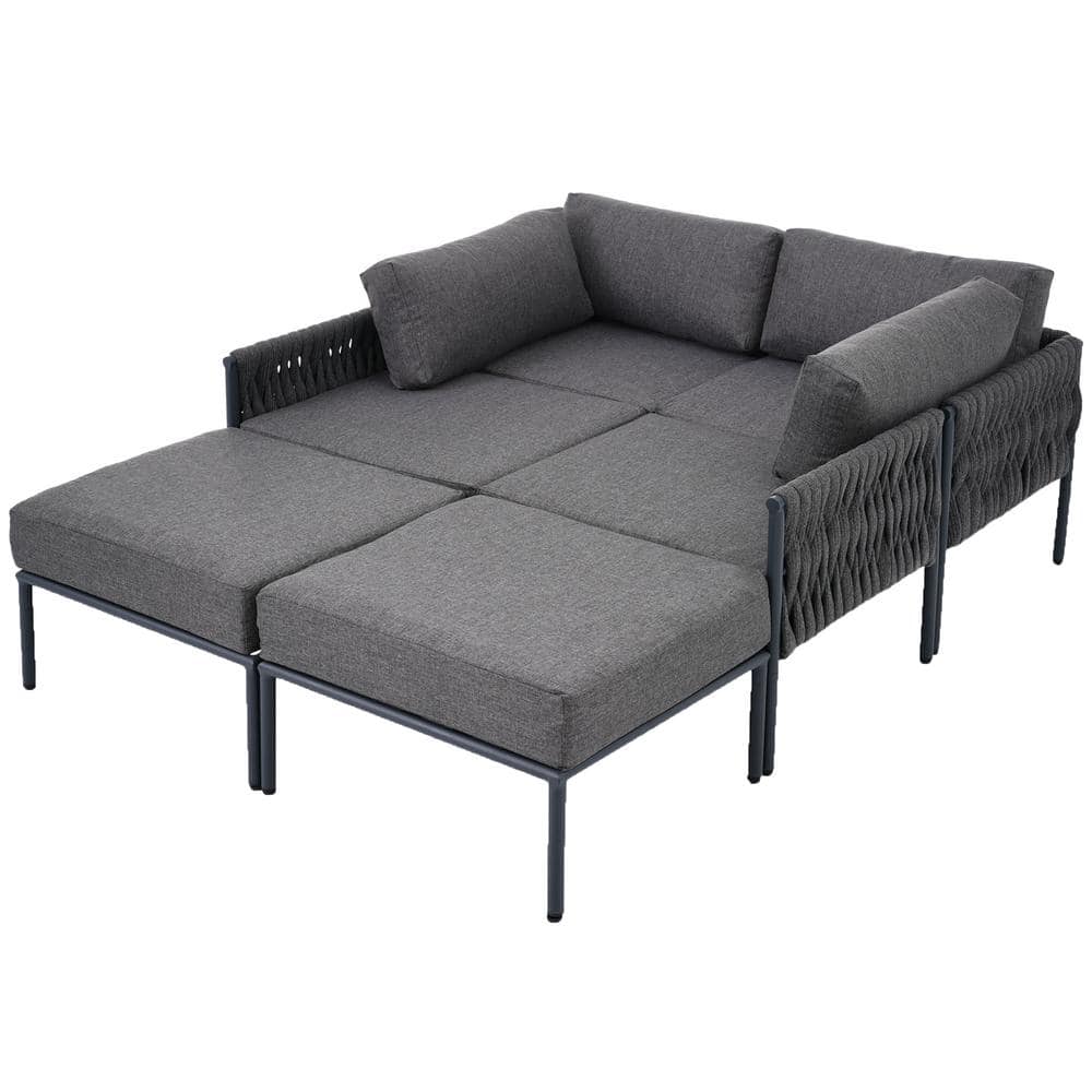 6-Piece Patio Aluminum Outdoor Modern Garden Sofa Set Conversation Sectional Set with Removable Gray Olefin Cushions price history on PriceWatchPro