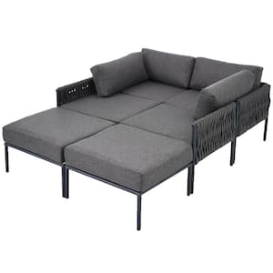 6-Piece Patio Aluminum Outdoor Modern Garden Sofa Set Conversation Sectional Set with Removable Gray Olefin Cushions