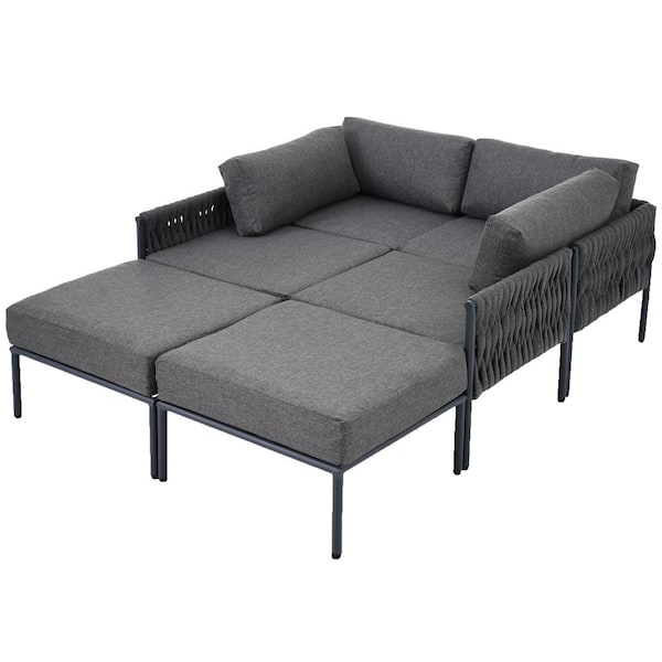 Runesay 6-Piece Patio Aluminum Outdoor Modern Garden Sofa Set Conversation Sectional Set with Removable Gray Olefin Cushions