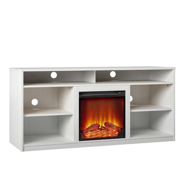 Ameriwood Home 65 in. Mountain Bay Fireplace TV Stand for TVs in White