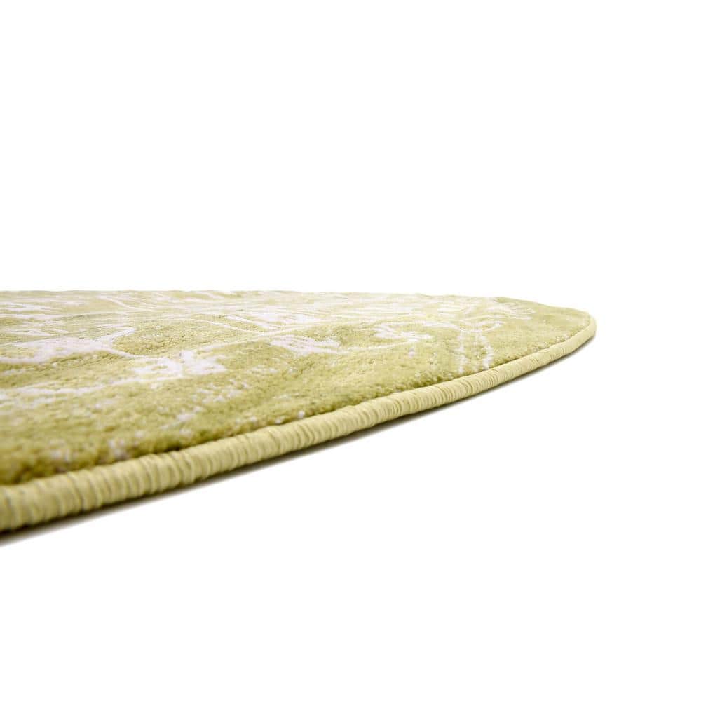 Round Light Green Abstract Synthetic Easy Care Rug