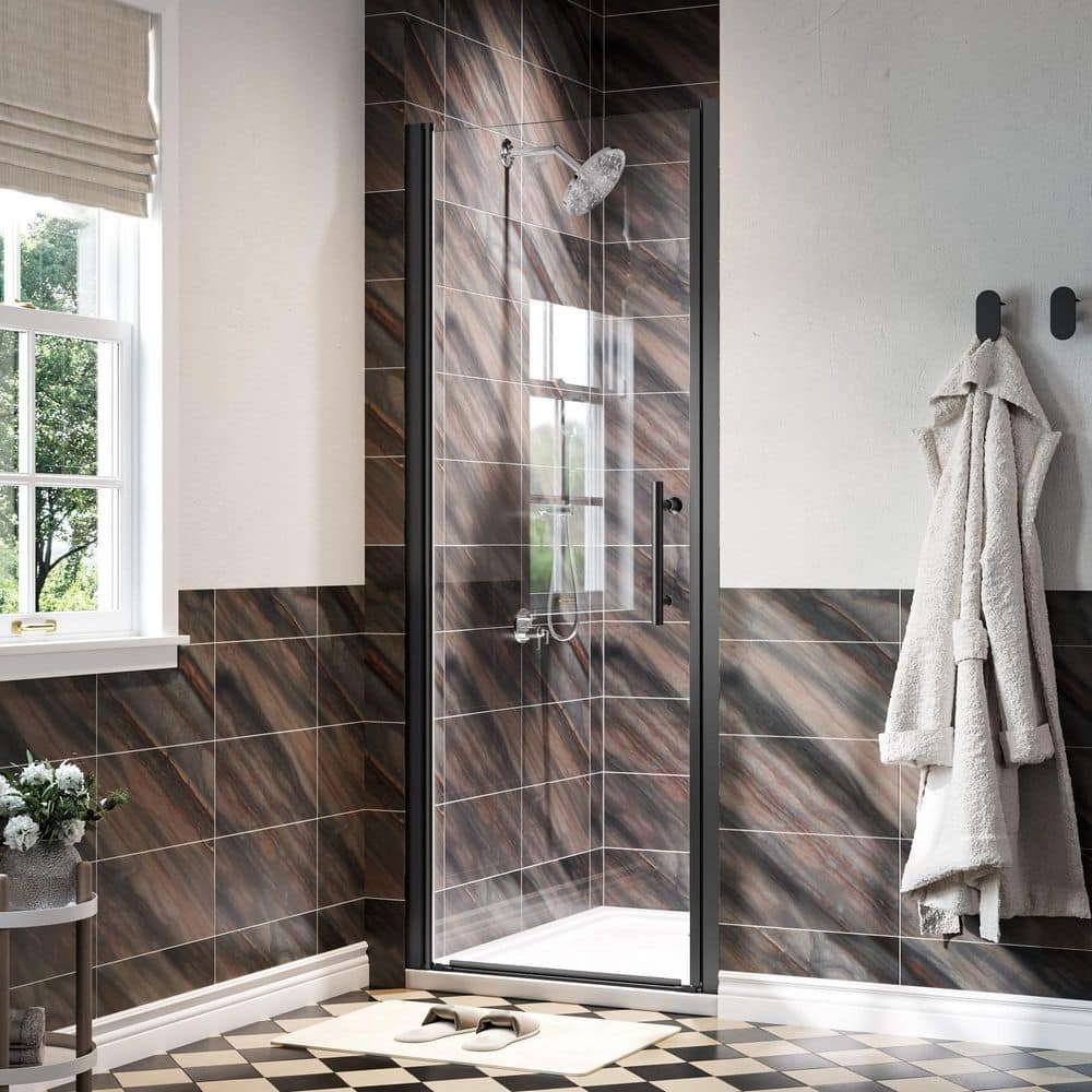 30 in. W x 75 in. H Pivot Semi-Frameless Shower Door in Matte Black Finish with Clear Tempered Glass price history on PriceWatchPro