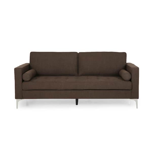 Noble House Portwall 82.25 in. Brown Solid Fabric 3-Seater Lawson Sofa