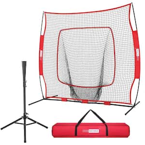 7 ft. x 7 ft. Baseball Backstop Softball Practice Net with Strike Zone Target Tee and Carry Bag