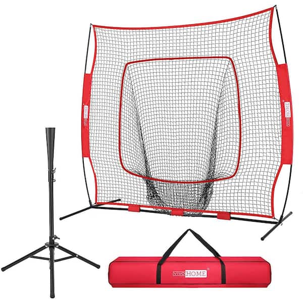 VIVOHOME 7 ft. x 7 ft. Baseball Backstop Softball Practice Net with Strike Zone Target Tee and Carry Bag