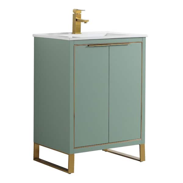 FINE FIXTURES Opulence 24 in. W x 18 in. D x 33.5 in. H Bath Vanity in Mint Green with White Ceramic Top