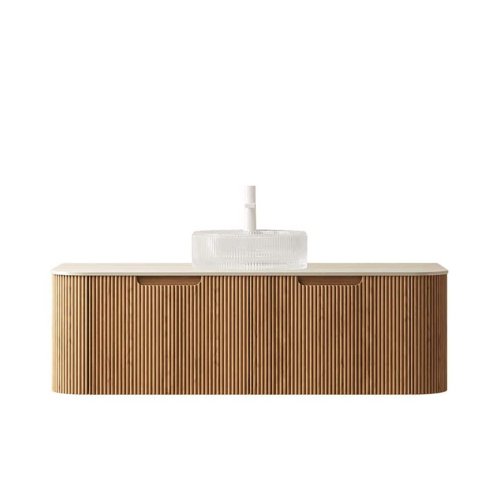 48 in. Wall-Mounted Natural Wood Bath Vanity with Beige Sintered Stone Top Pre-Assembled price history on PriceWatchPro