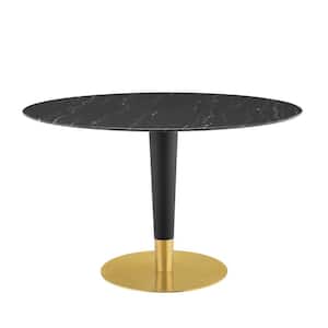 Zinque 47 in. Gold Black Artificial Marble Dining Table