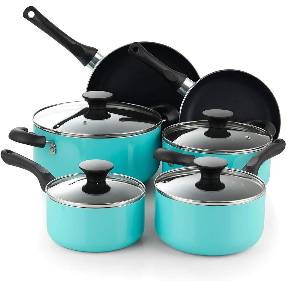 Cook N Home Ceramic Coating Nonstick 10PC Aluminum Cookware Set,Grey 02687  - The Home Depot
