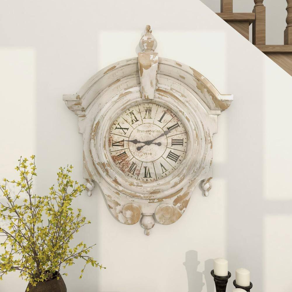 Vintage Brown and White Distressed Fiberglass Wall Clock