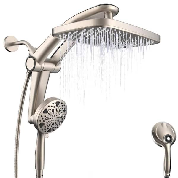 1-Piece High Pressure Rain Shower Head in Brushed Nickel with Handheld Spray Combo, Adjustable Dual Shower Head
