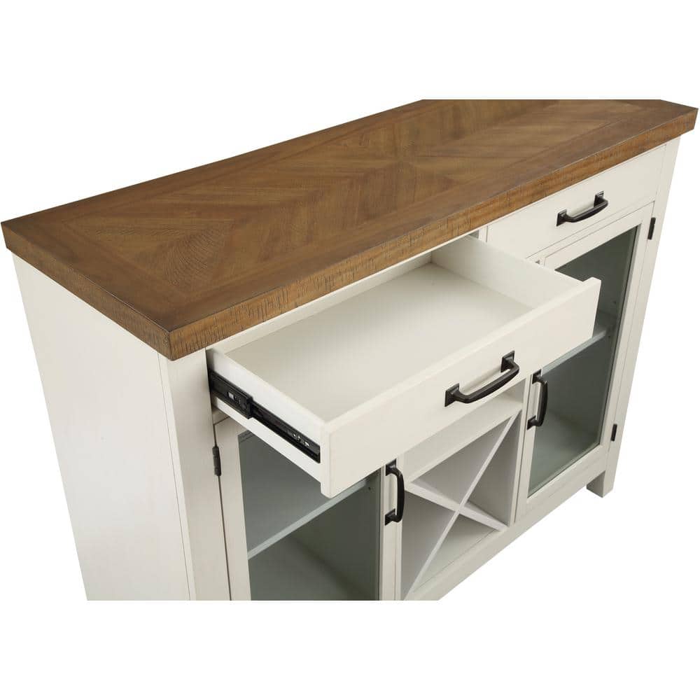 Hyland Off White and Honey Brown Wood Server with Glass Doors