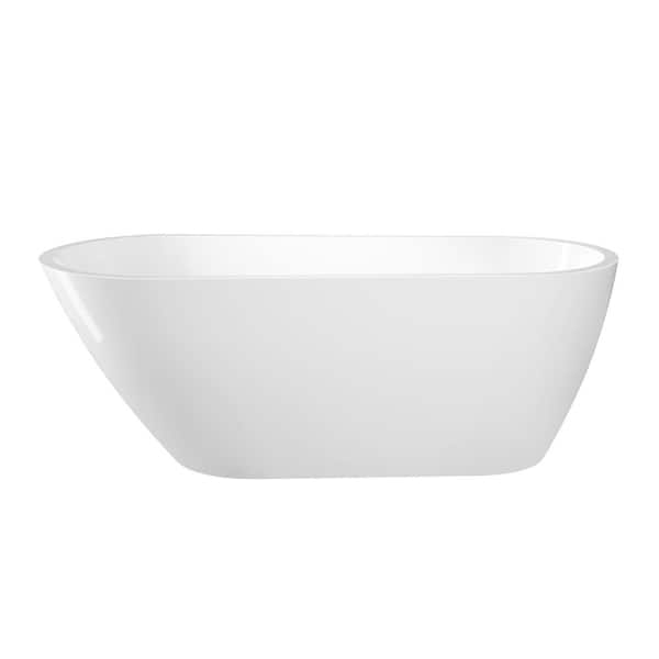 Barclay Products Nottingham 66 in. Acrylic Slipper Flatbottom Non-Whirlpool Bathtub in White with Integral Drain in Polished Brass