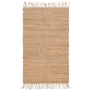 Handmade Jute Natural 27 in. x 45 in. Solid Accent Rug
