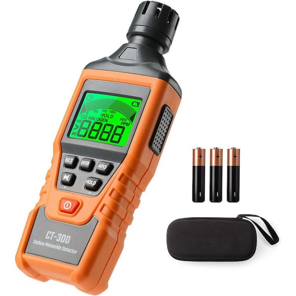 Portable Carbon Monoxide Detector w/ Audible Visual Alarm, 0-5000PPM Range, Backlit LCD, for Home, Car, Camping, Orange