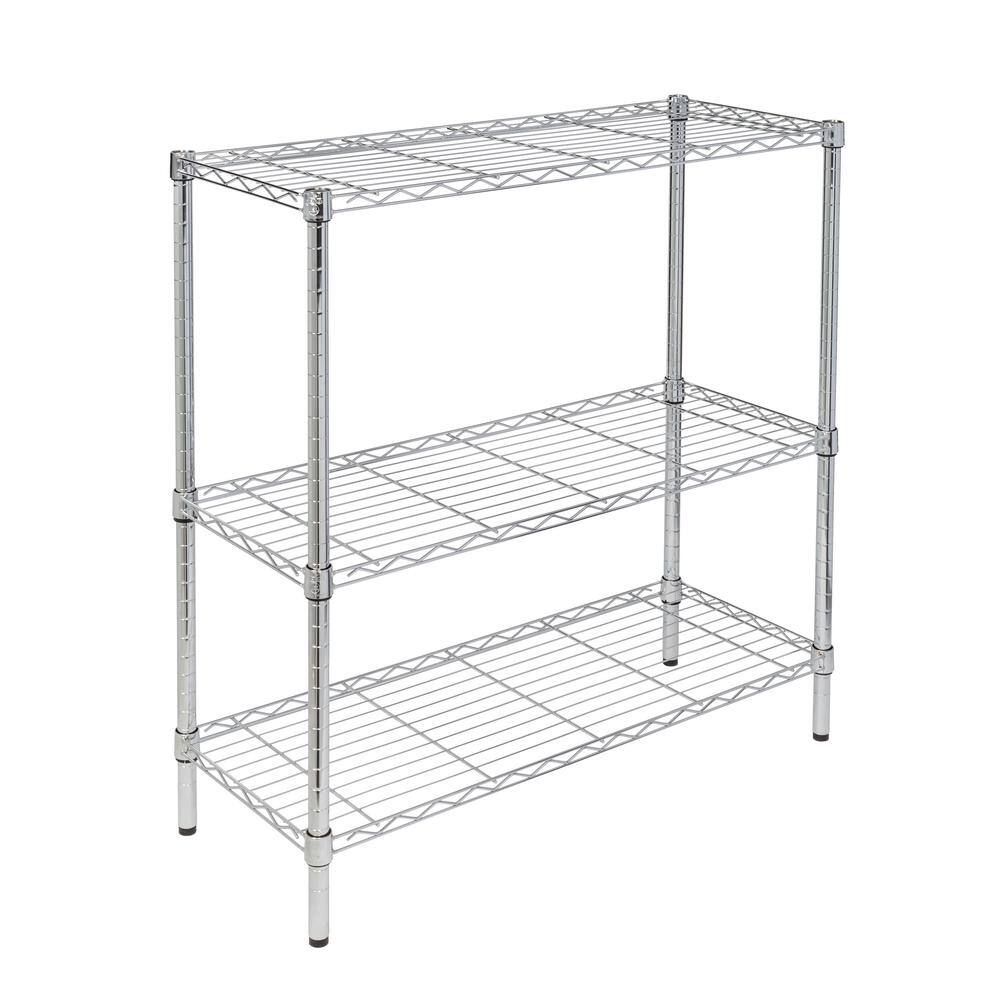 Chrome 3-Tier Adjustable Steel Shelving Unit, 36" x 14"