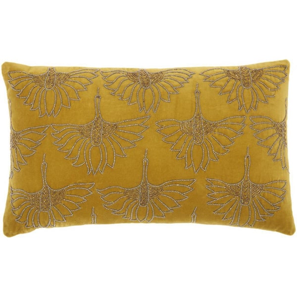 HomeRoots Gold Floral Polyester 12 in. x 20 in. Throw Pillow