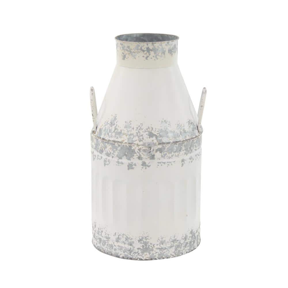 White and Gray Iron Rustic Chic Cylinder Decorative Jars, Set of 2