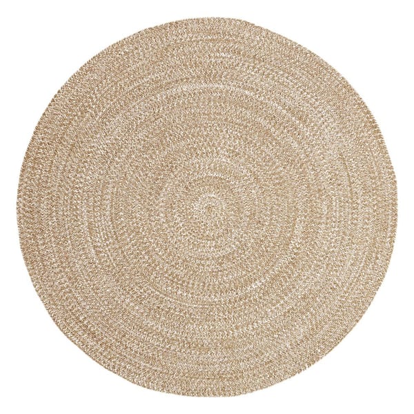 SUPERIOR Braided Canvas-White 6 ft. Round Reversible Transitional Polypropylene Indoor/Outdoor Area Rug