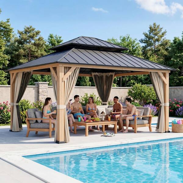 COOS BAY 13 ft. x 15 ft. Outdoor Patio Steel Hardtop Gazebo, Solid