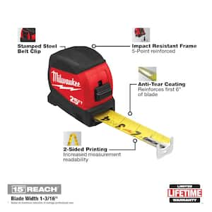 25 ft. x 1-3/16 in. Compact Wide Blade Tape Measure w/15 ft. Reach with FASTBACK 6-in-1 Folding Utility Knives w/Blade