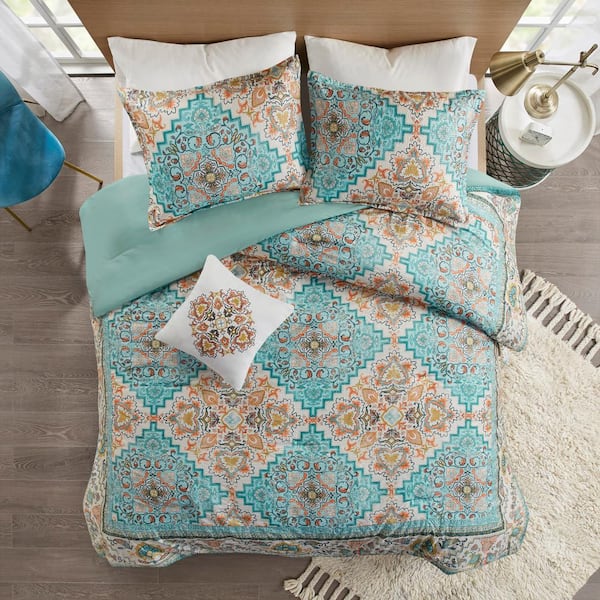 Intelligent Design Jasmine 3 Piece Teal Twin Twin Xl Polyester Seersucker Boho Printed Comforter Set Id10 1870 The Home Depot