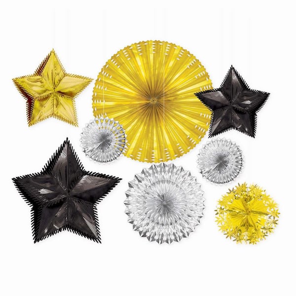 Amscan New Year's Black, Silver and Gold Foil Starburst Decorating Kit (8-Count)