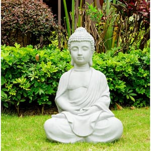 25.6 in. H Natural Concrete/Fiberglass Indoor Outdoor Sitting Meditating Zen Buddha Statue