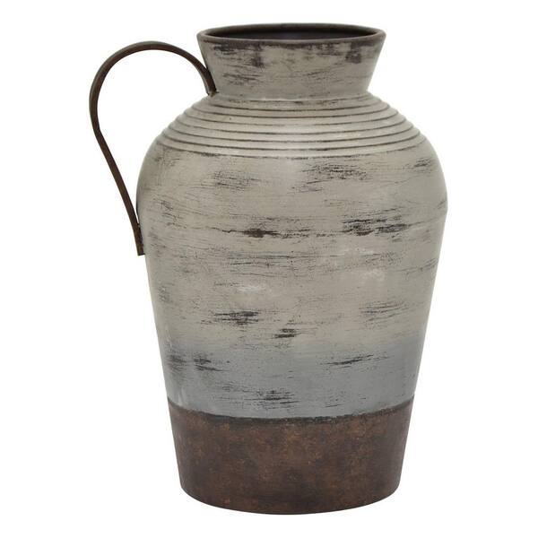 THREE HANDS 13 in. Gray Metal Vase