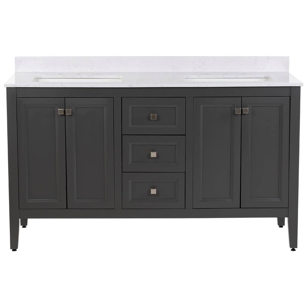 MOEN Darcy 61 in. Double Sink Shale Gray Bath Vanity with Pulsar